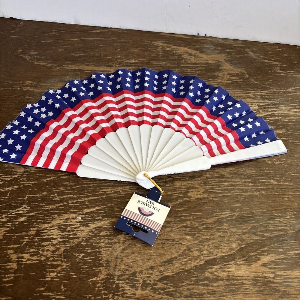 USA American Flag Folding Hand Fan Patriotic Red White Blue New